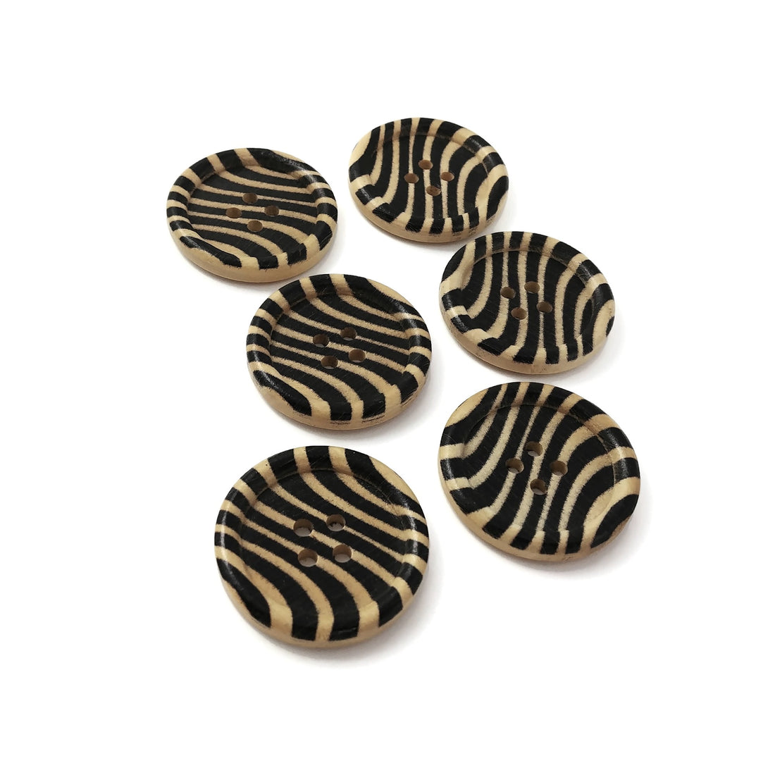 Bouton de bois avec motif zèbre de 3cm - ensemble de 6 boutons boutons noir et bois naturel