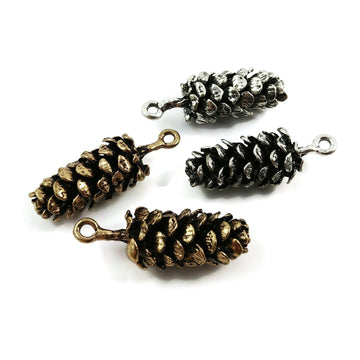 Big pinecone pendant - Hypoallergenic - Antique silver or gold charms