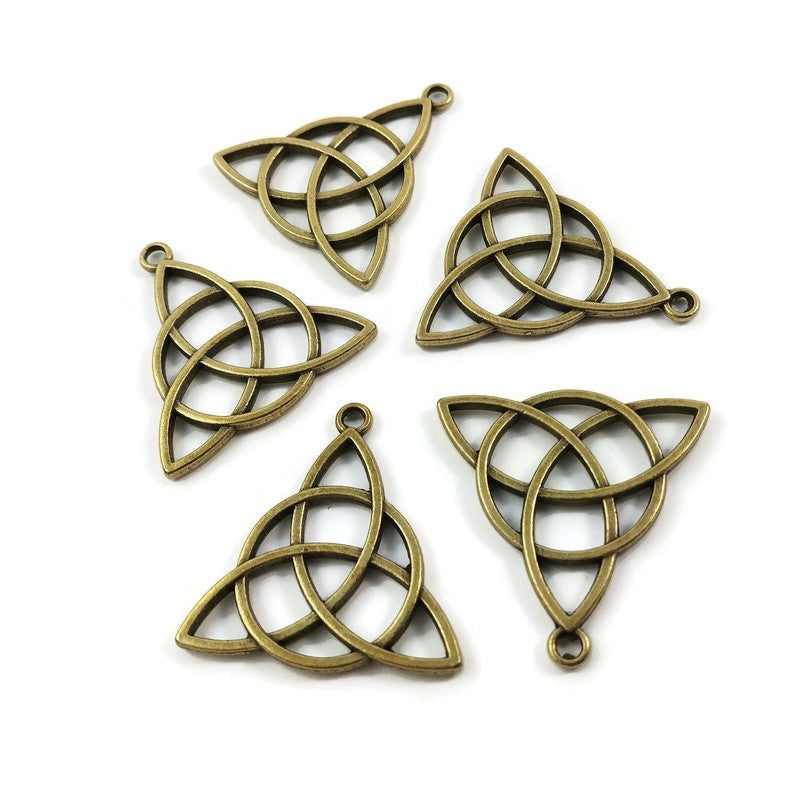 2 celtic triangle knot charms, 30mm antique bronze metal pendants, Nickel free, lead free and cadmium free