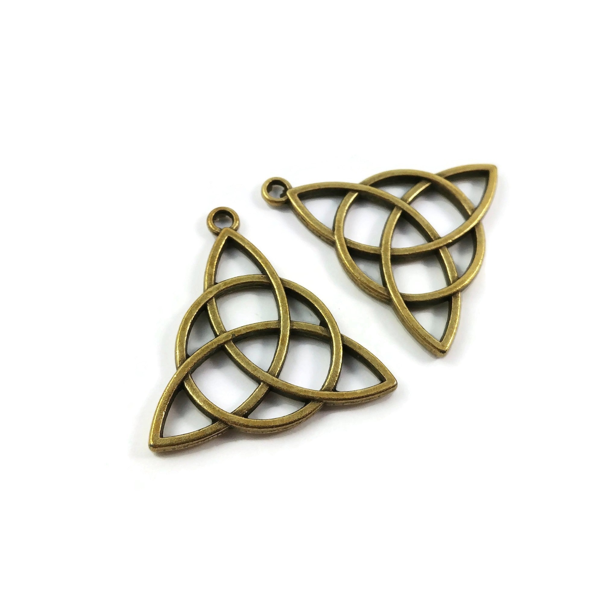2 celtic triangle knot charms, 30mm antique bronze metal pendants, Nickel free, lead free and cadmium free