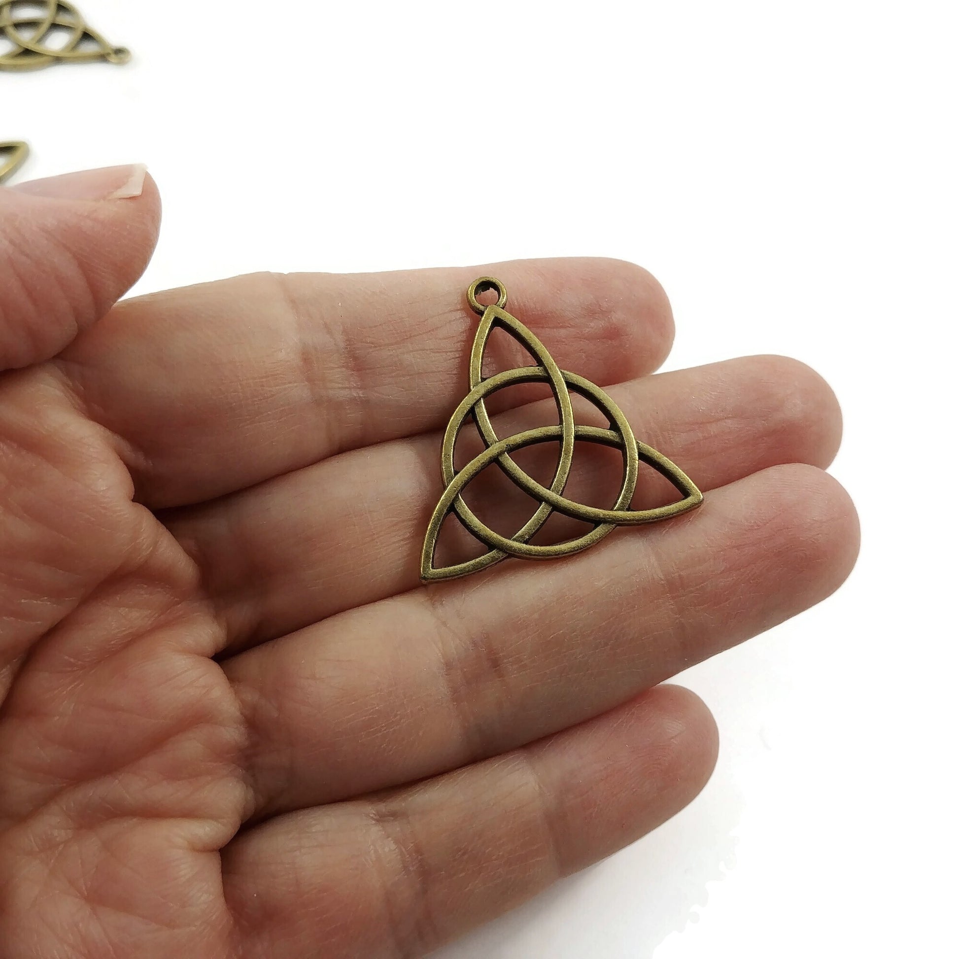 2 celtic triangle knot charms, 30mm metal pendants, Nickel free, lead free and cadmium free