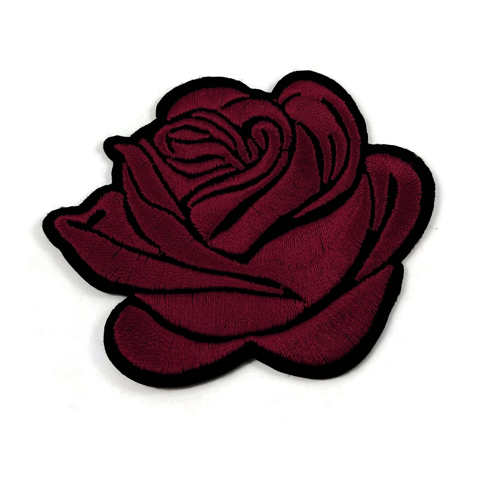 Large rose flower embroidered patch