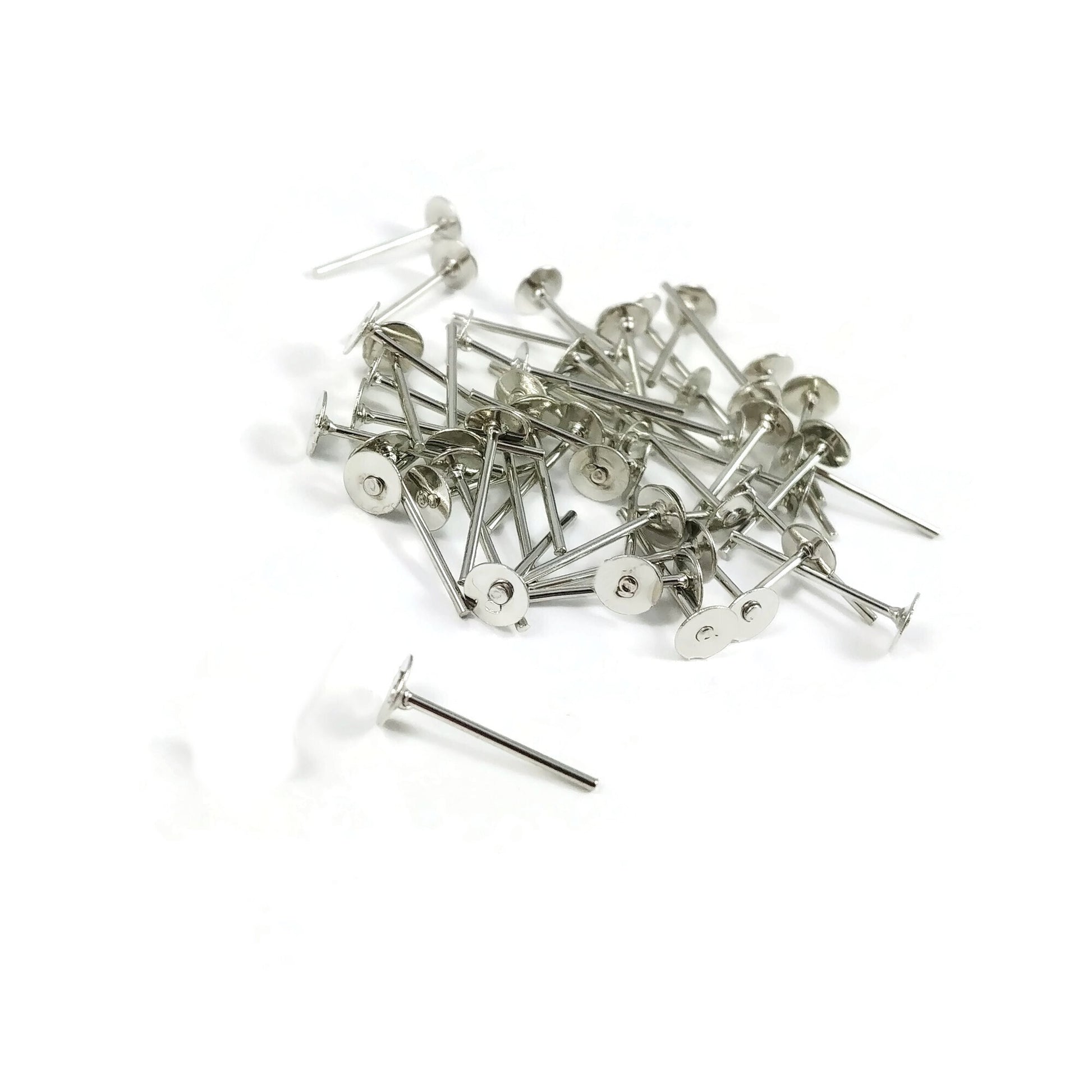 Earring stud posts, 4mm pad, silver. Nickel free, lead free and cadmium free