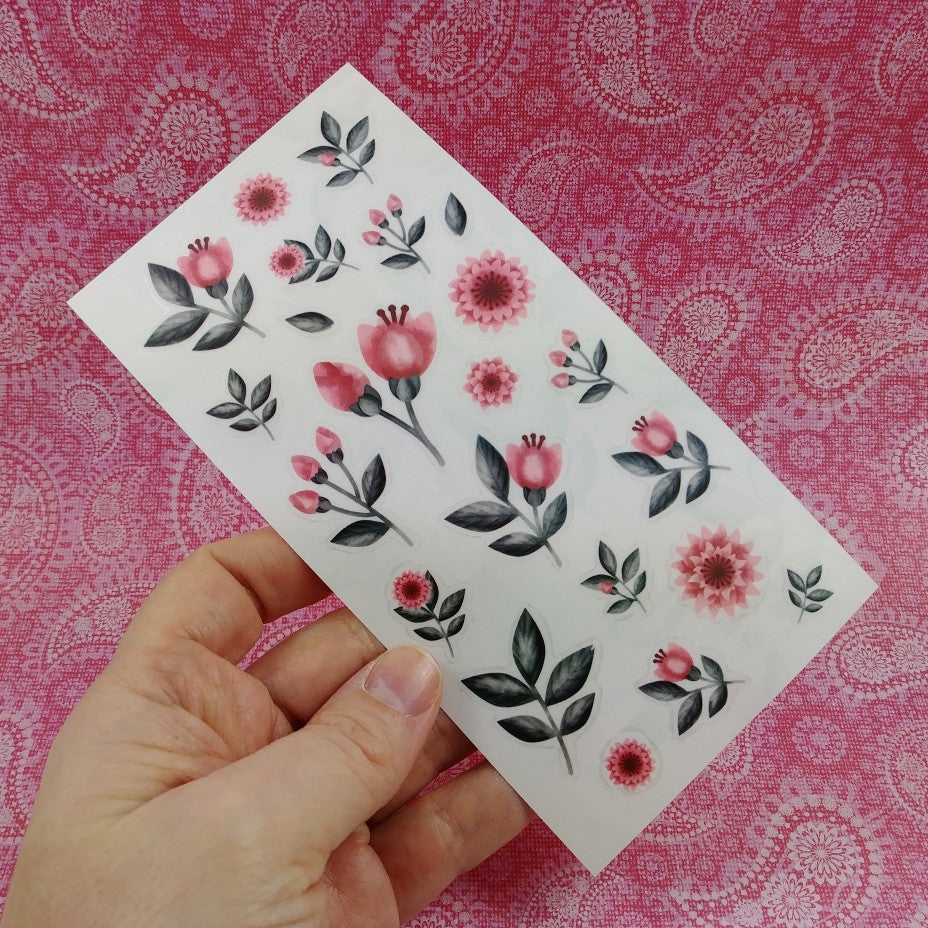 Flowers sticker set - 1 sheet of peony pattern stickers