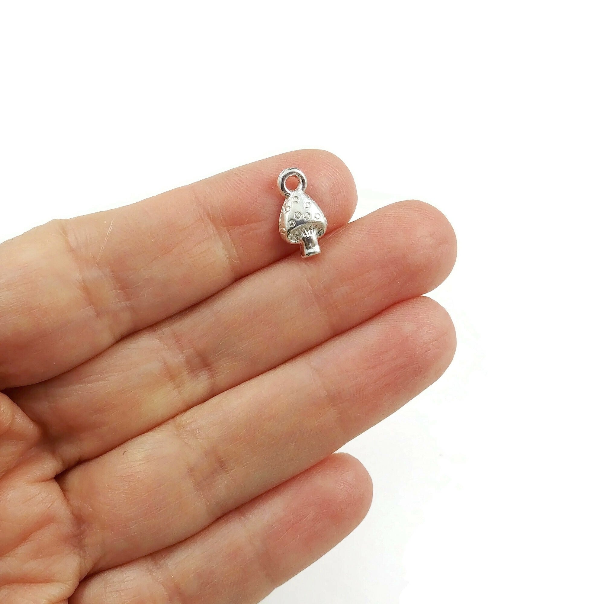 10 tiny mushroom metal pendants 13mm - Nickel free, lead free and cadmium free