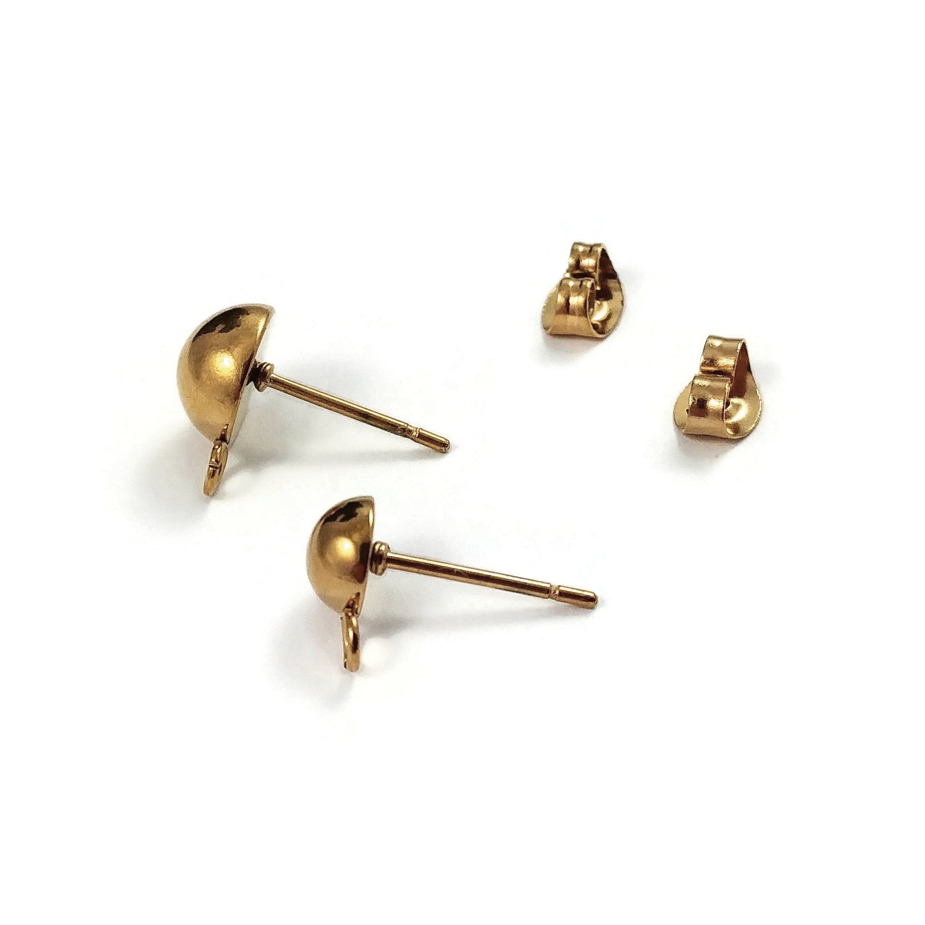 10pcs Stainless Steel Earring Post, Earstud, 6 or 8mm Half Ball head, with loop, Hypoallergenic