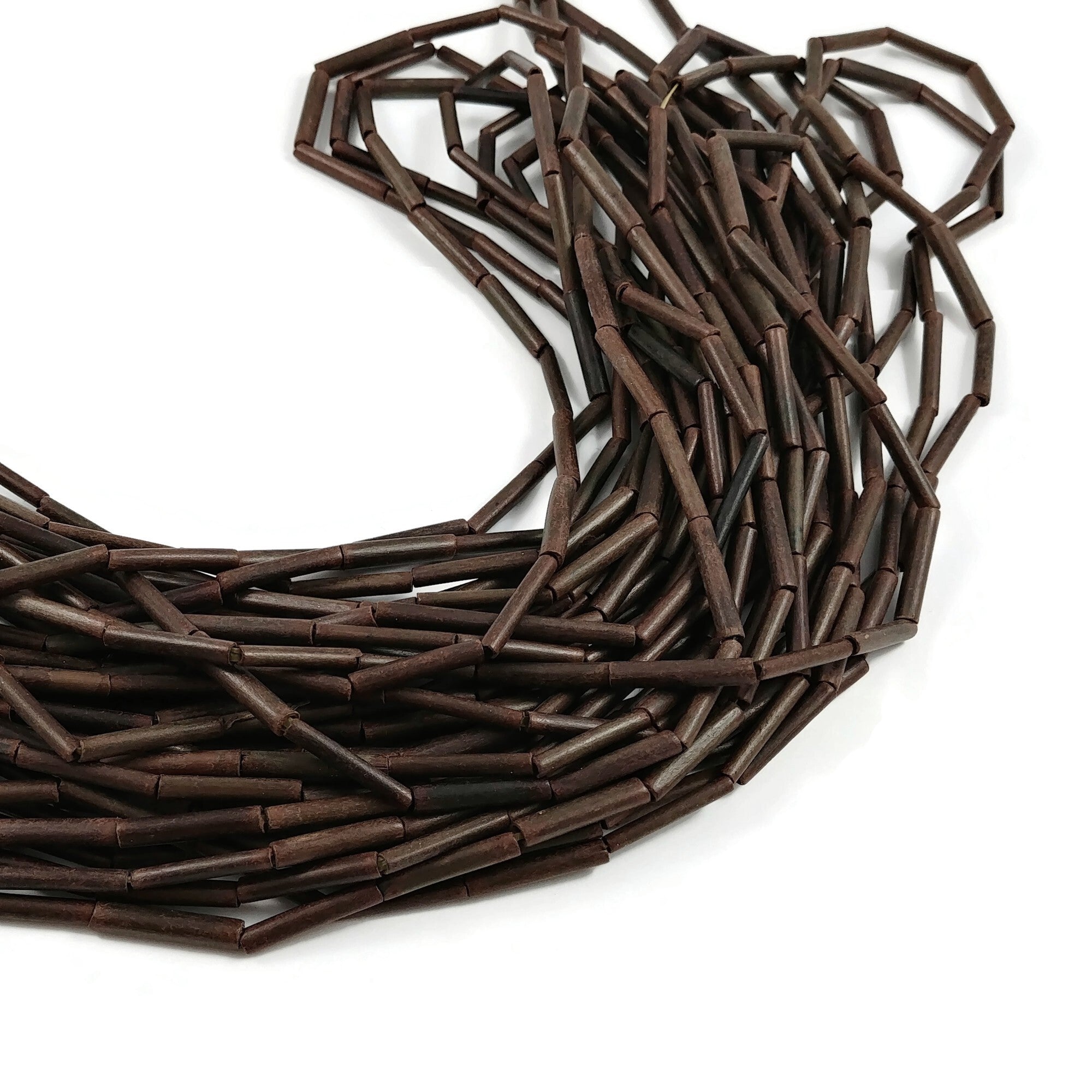 Bamboo Wood Tube Beads - Dark Brown Tube Beads 18mm - 28" strand