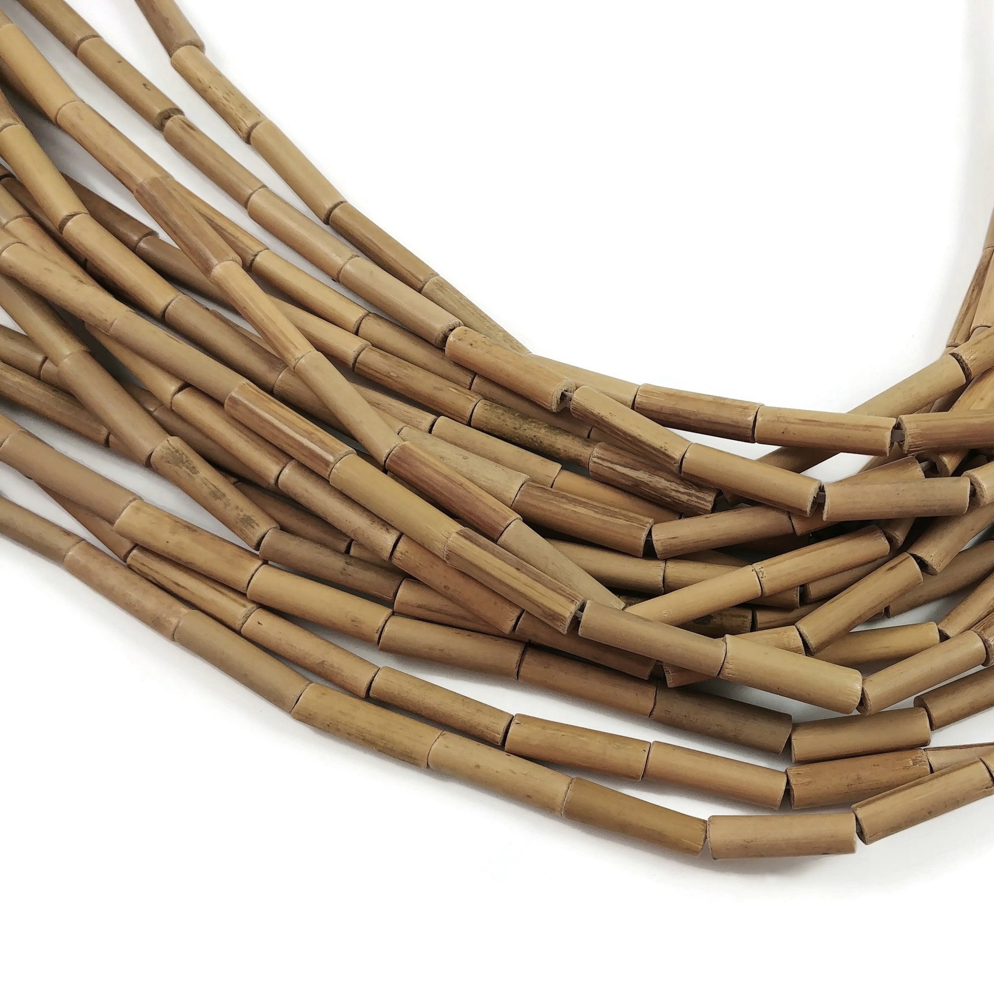 Bamboo Wood Tube Beads - Agsam Vine Beige Beads 17mm - 30" strand