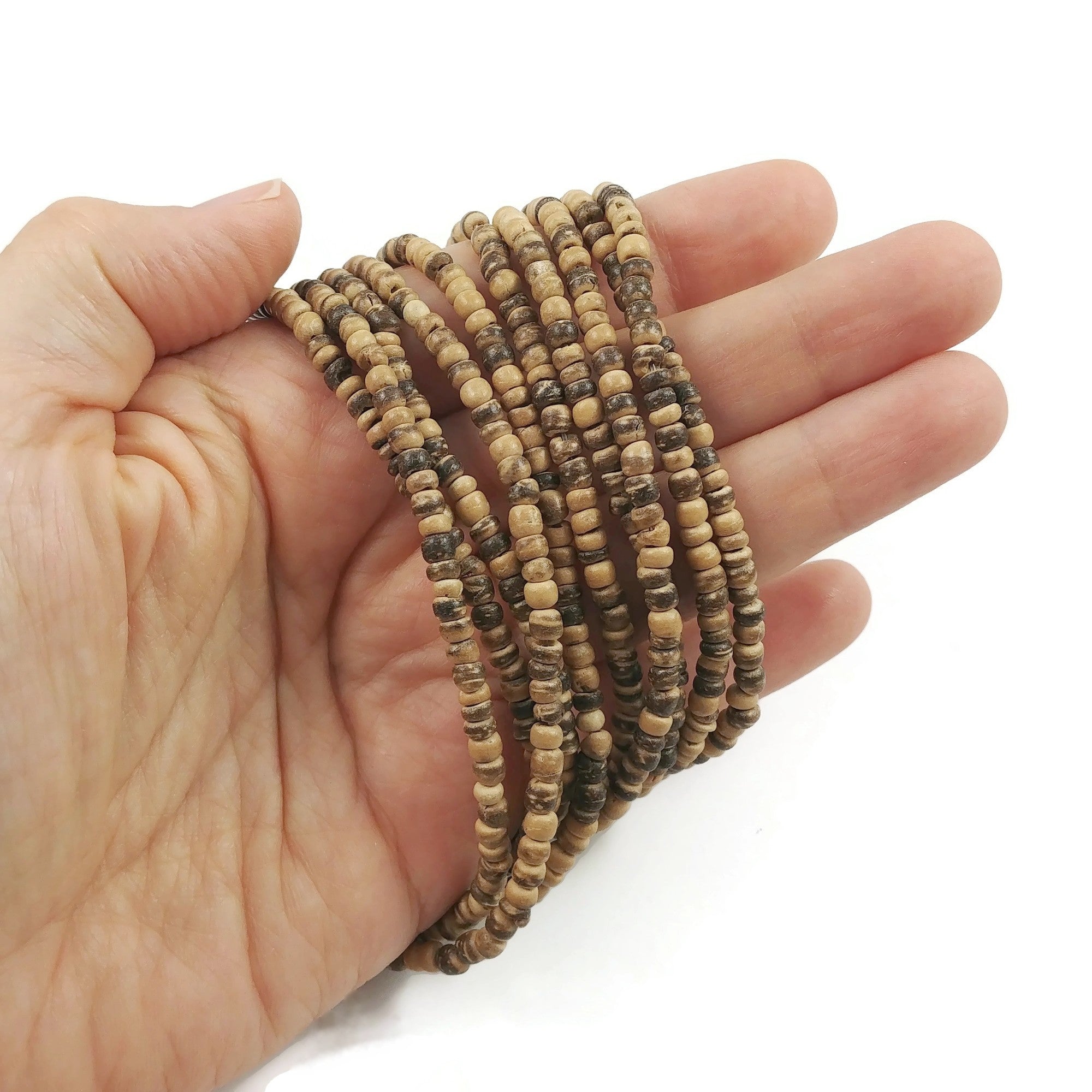 Legna - Natural Wood Bead Bracelet, Mixed Bead Finish ABK040-1