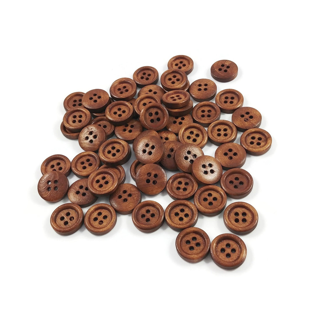 Wholesale Wooden buttons - Brown 4 Holes Wood Sewing Buttons 15mm - set of 60
