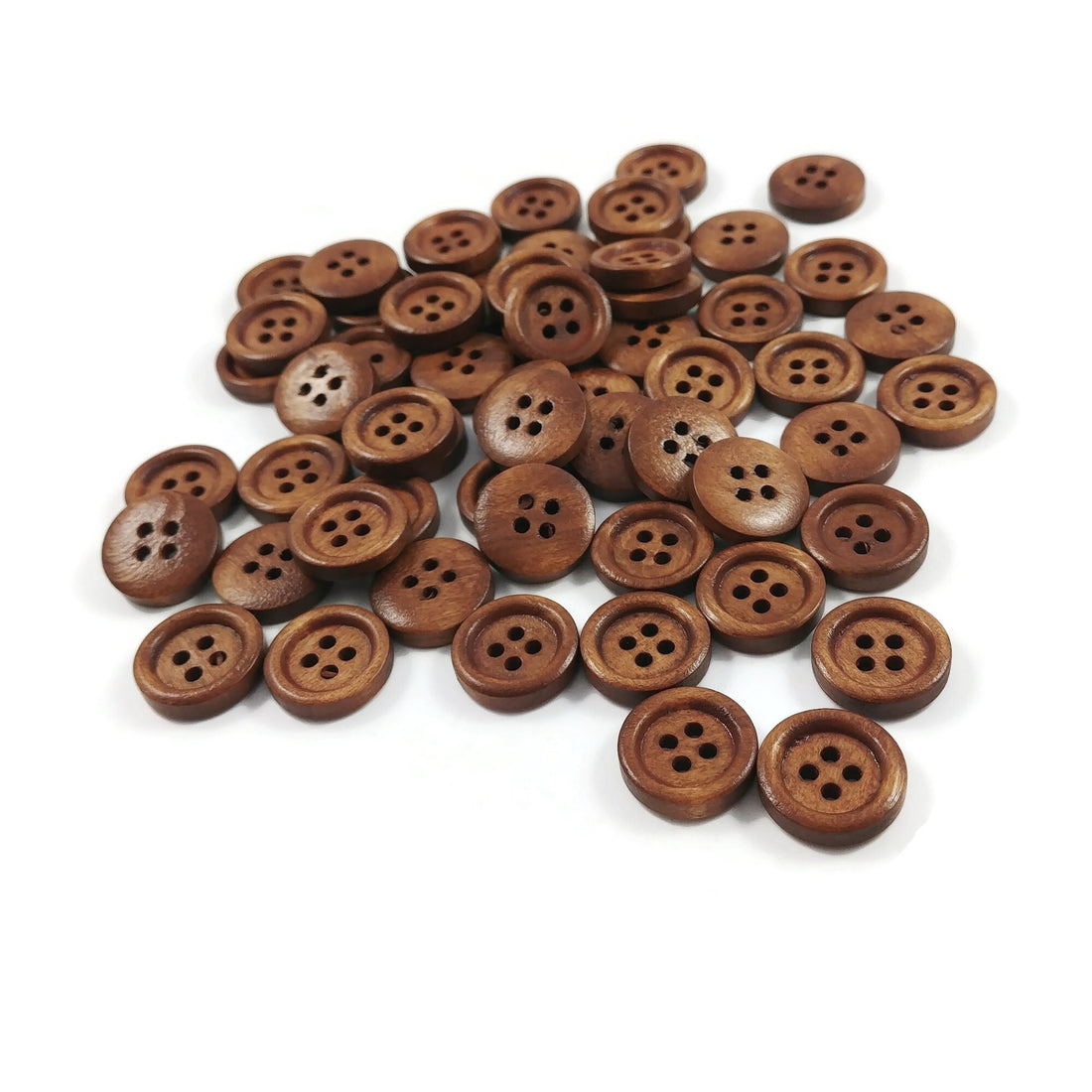 Wholesale Wooden buttons - Brown 4 Holes Wood Sewing Buttons 15mm - set of 60