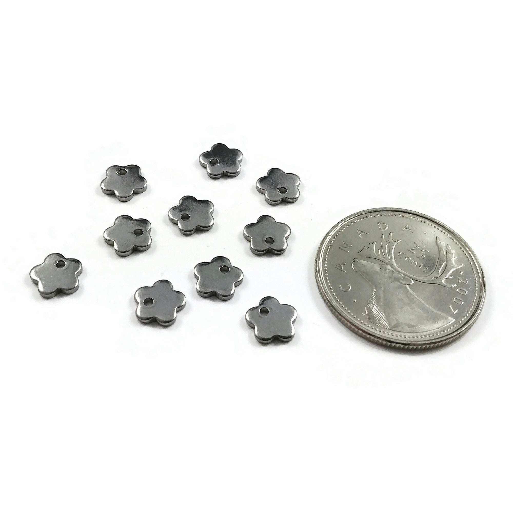Tiny flower charms stainless steel hypoallergenic charms 10pcs