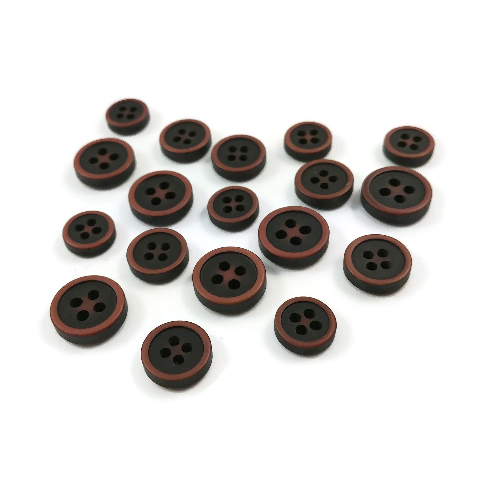 10 dark brown resin sewing buttons - Pick your size: 9mm, 10mm or 11mm