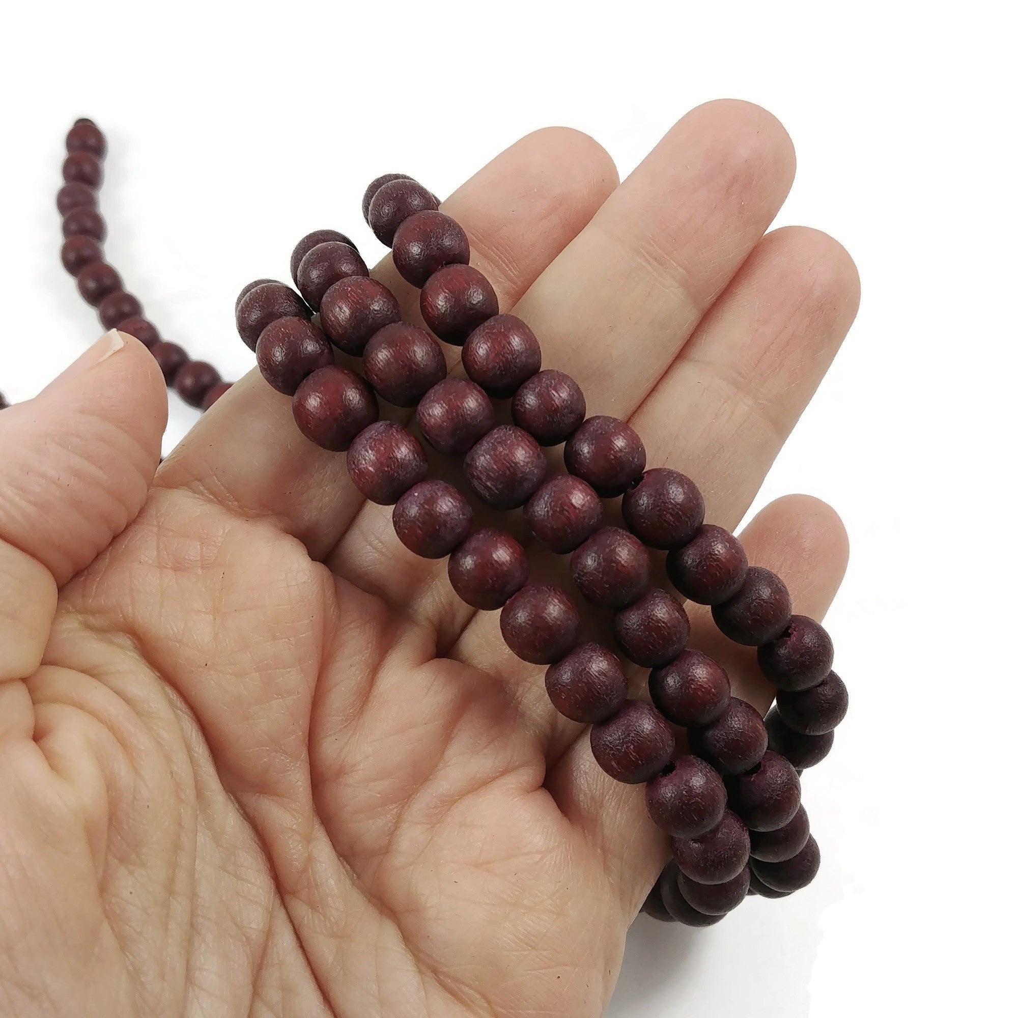 Burgundy 6mm or 8mm wood round beads 16 inch strand
