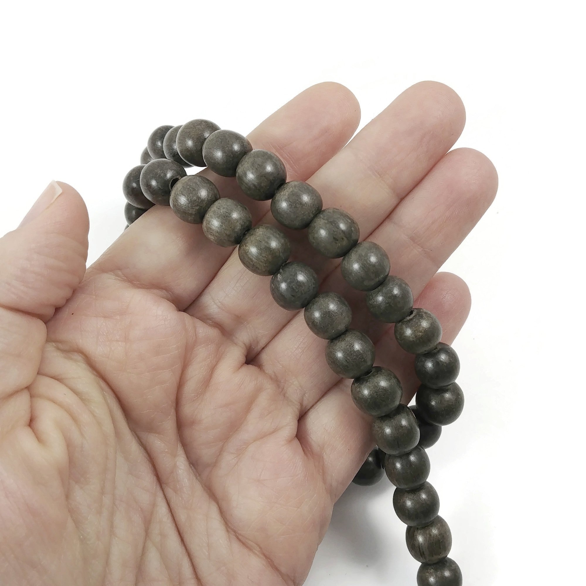 Perles de bois gris taupes rondes de 6mm, 8mm ou 10mm