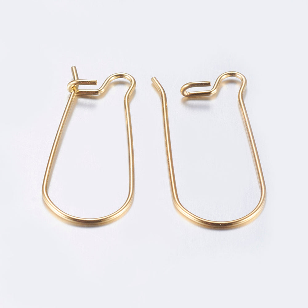 18K gold plated kidney earring hooks, 10pcs (5 pairs) stainless steel ear wires