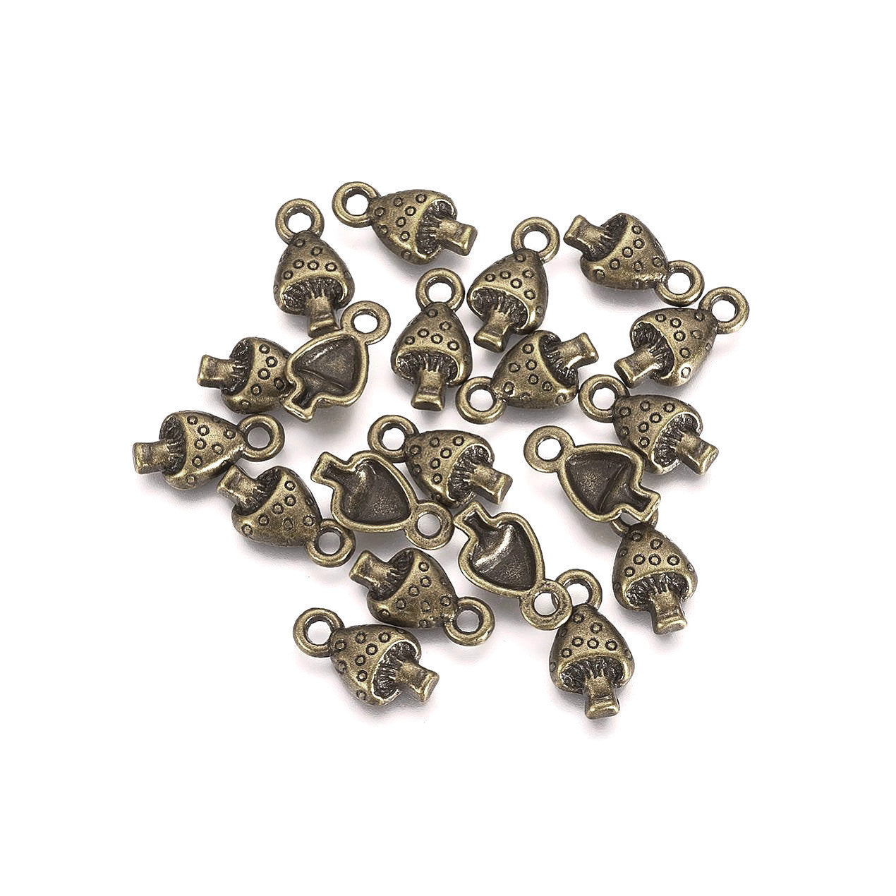 10 tiny mushroom metal pendants 13mm - Nickel free, lead free and cadmium free