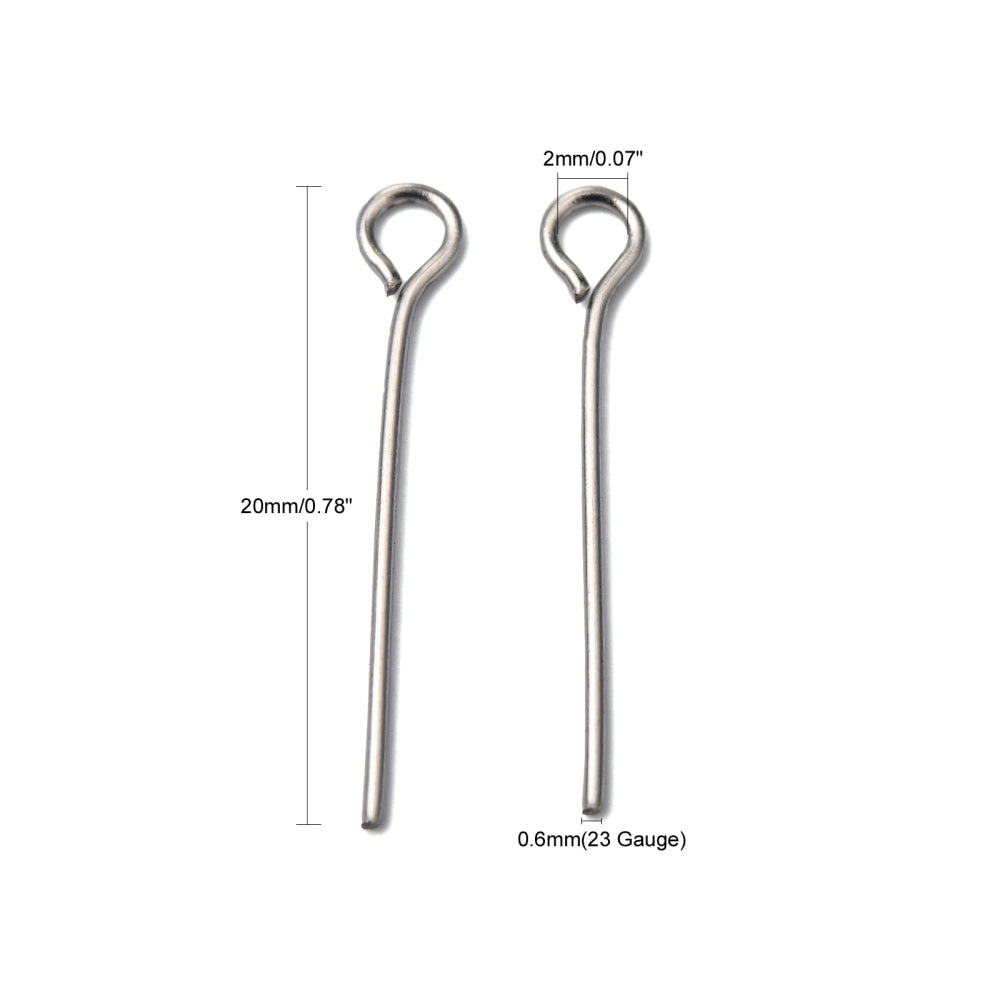 50 Stainless steel eye pins - 23 gauge - 20mm, 30mm, 40mm