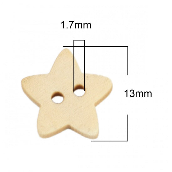 10 Boutons Étoiles en bois naturel 12mm ou 15mm