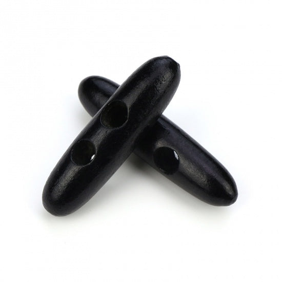 2 Large Toggle Buttons - Wood Dark Brown, Black 6cm (2 3/8")