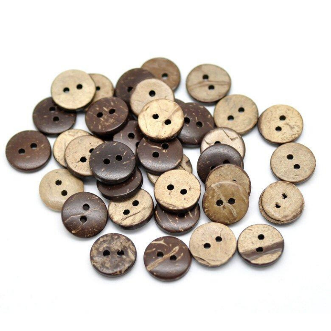 12 Brown Coconut Shirt Buttons 13mm - Natural Wood and Eco Friendly
