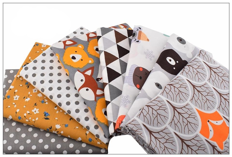 8pcs Printed Twill Cotton Fabric - Fox and Bear Patterns