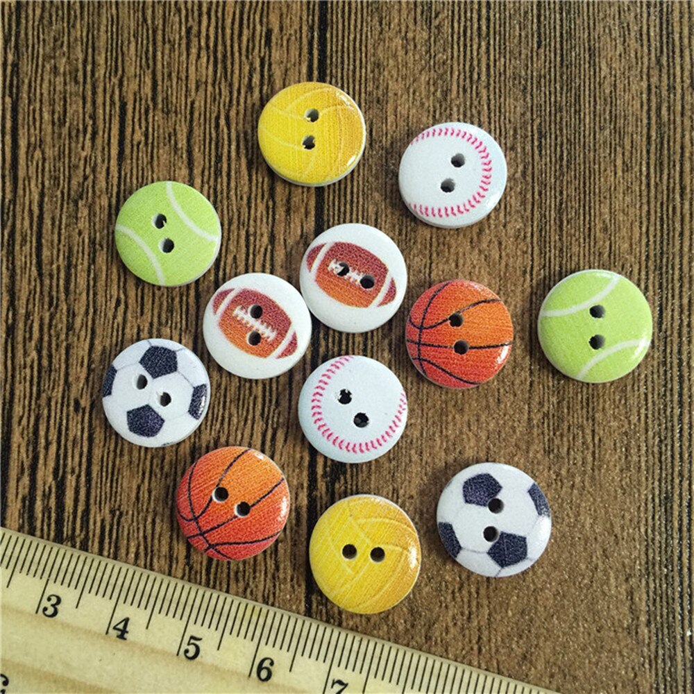 12 Ball Sports Wood Painting Sewing Buttons 15mm