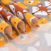 8pcs Tissu de coton sergé imprimé - motifs de renard et d'ours