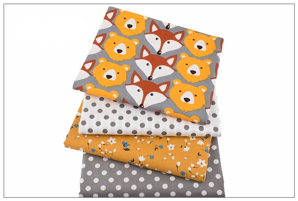 8pcs Printed Twill Cotton Fabric - Fox and Bear Patterns