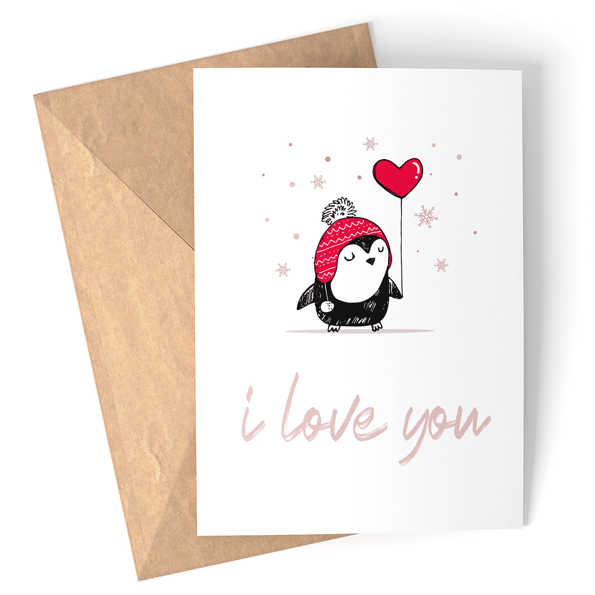 Carte JE T'AIME pingouin - Carte de St-Valentin à imprimer - Téléchargement instantané