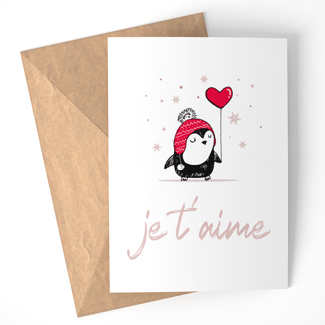 Carte JE T'AIME pingouin - Carte de St-Valentin à imprimer - Téléchargement instantané