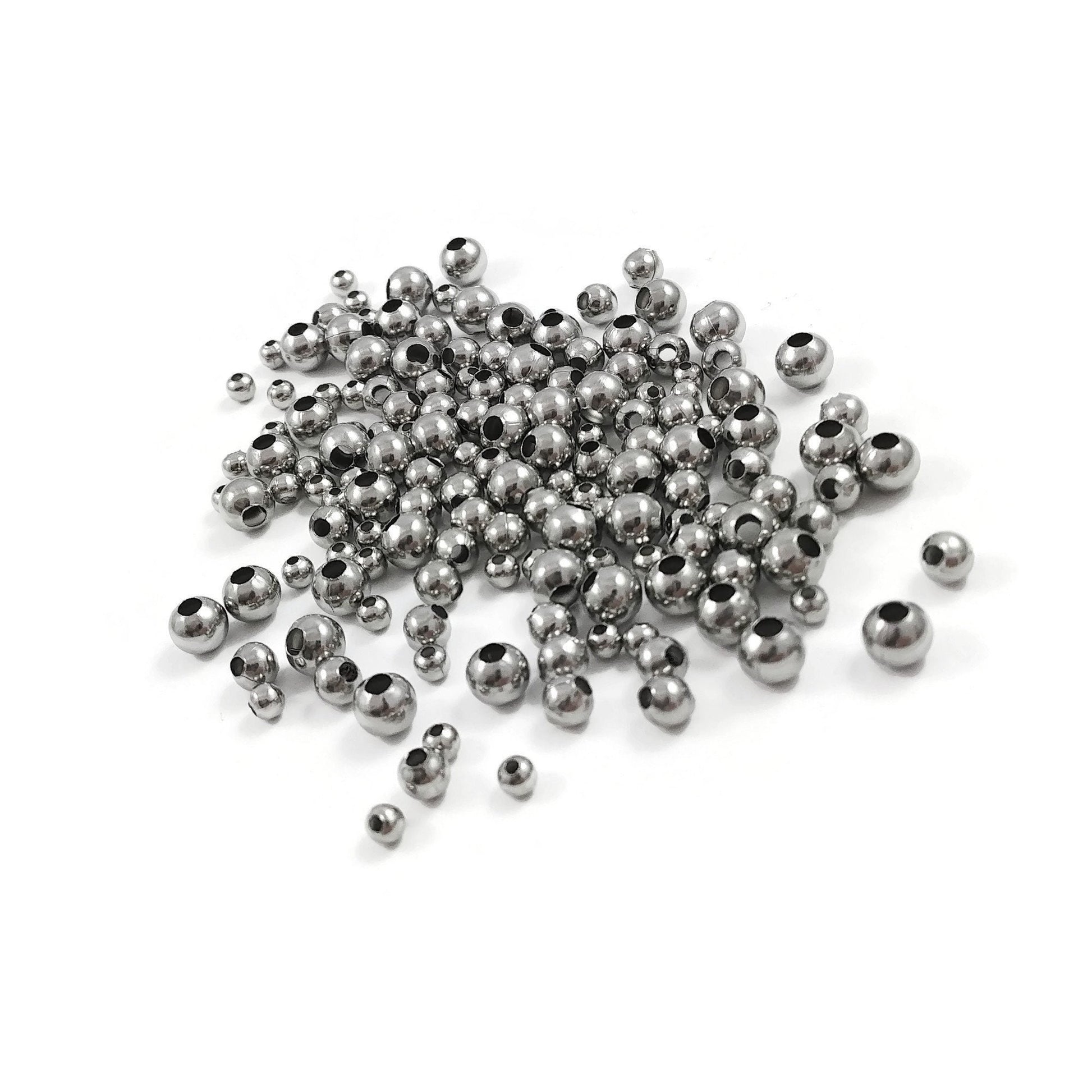 Silver stainless steel beads, 3mm, 4mm, 5mm, Round metal spacer beads, Bulk jewelry making supplies