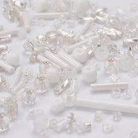 Perles de rocaille en verre - BLANC - Assortiment de formes et grandeurs