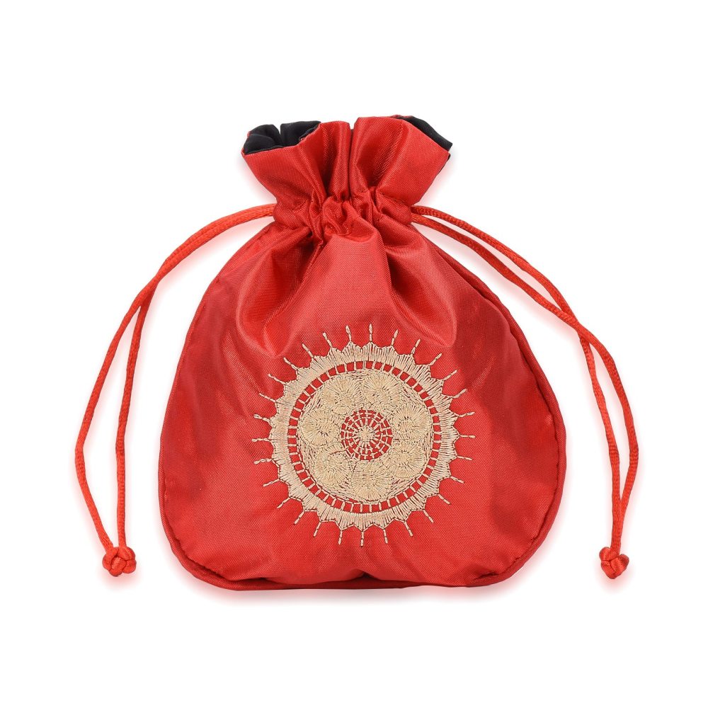 Satin pouch bag with gold sun