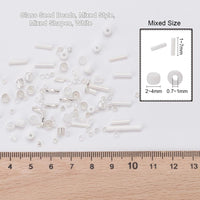 Perles de rocaille en verre - BLANC - Assortiment de formes et grandeurs