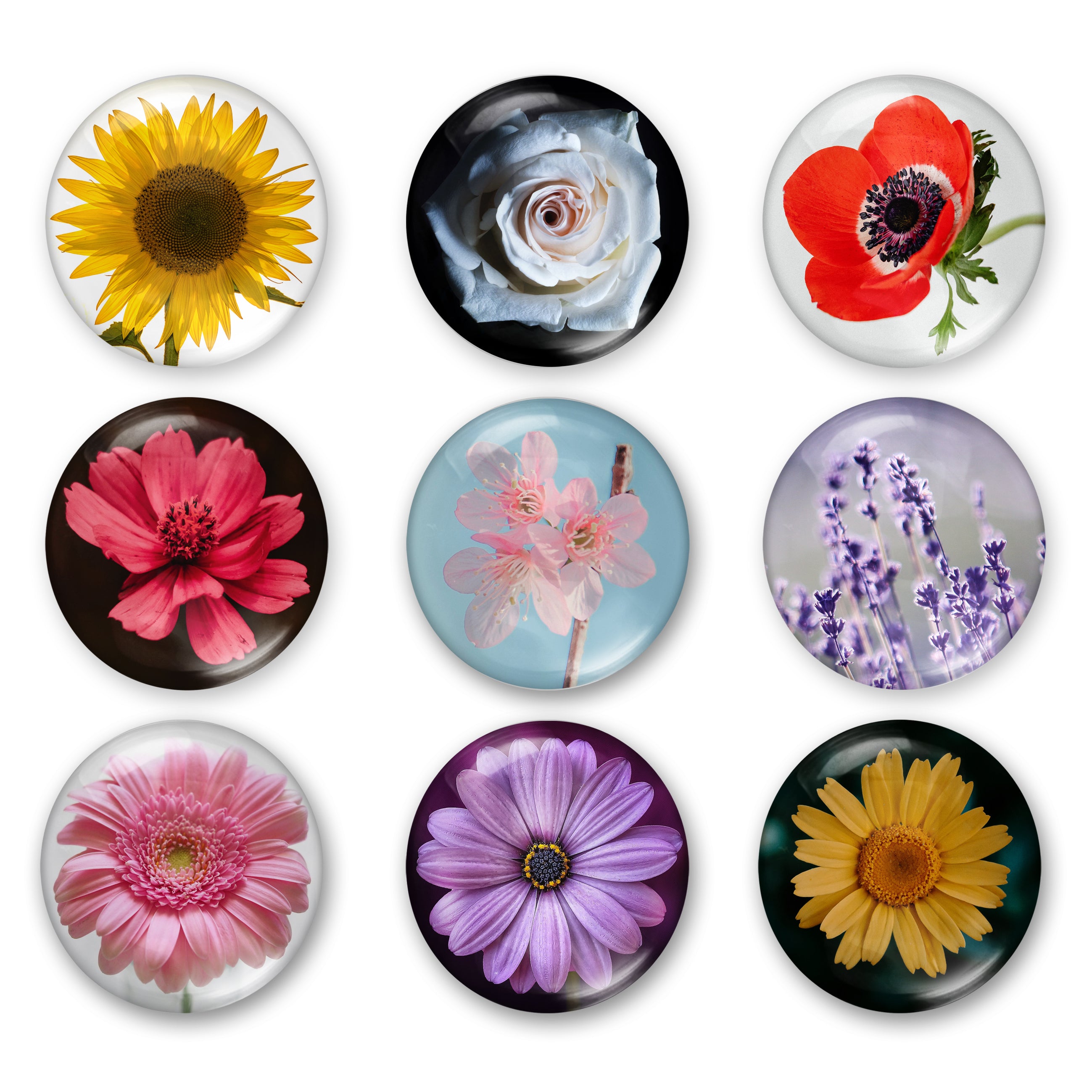 Cabochon Collage Sheet - Flowers - Printable round image in 7 sizes