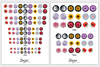Cabochon Collage Sheet - Flowers - Printable round image in 7 sizes