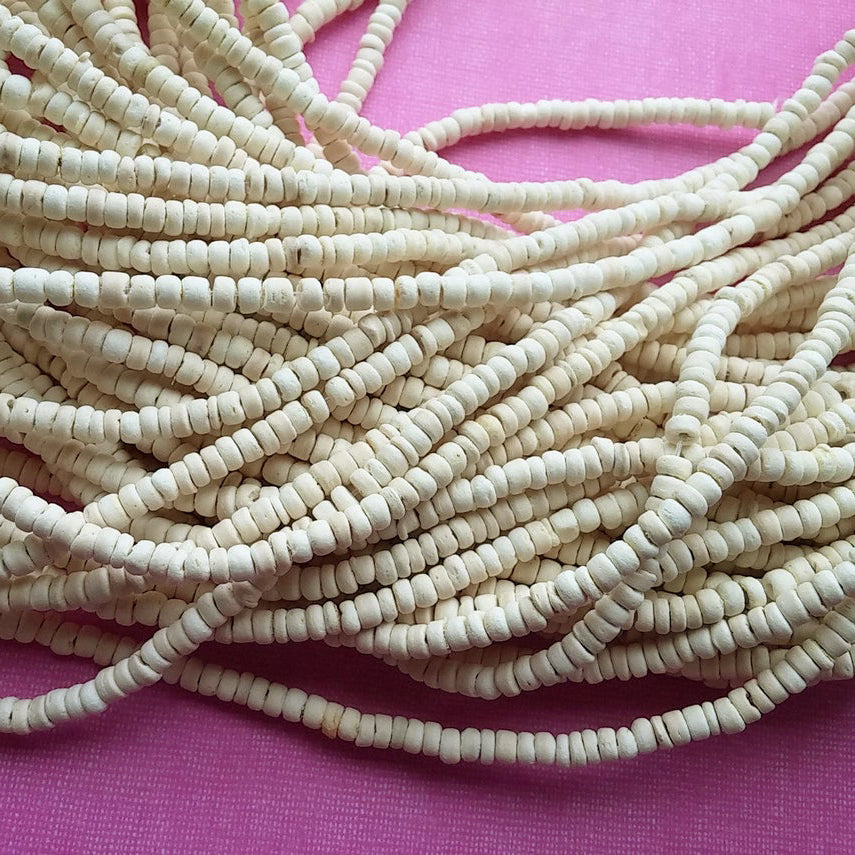 100 white coconut beads - Coconut Rondelle Disk Beads 4-5mm
