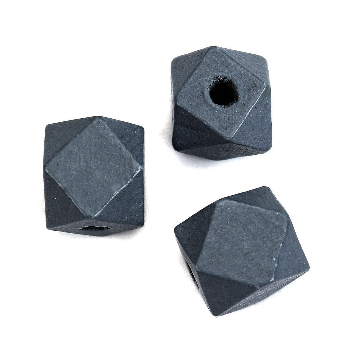 10 Perles hexagones en bois naturel 12mm - Gris, bleu, noir ou marron