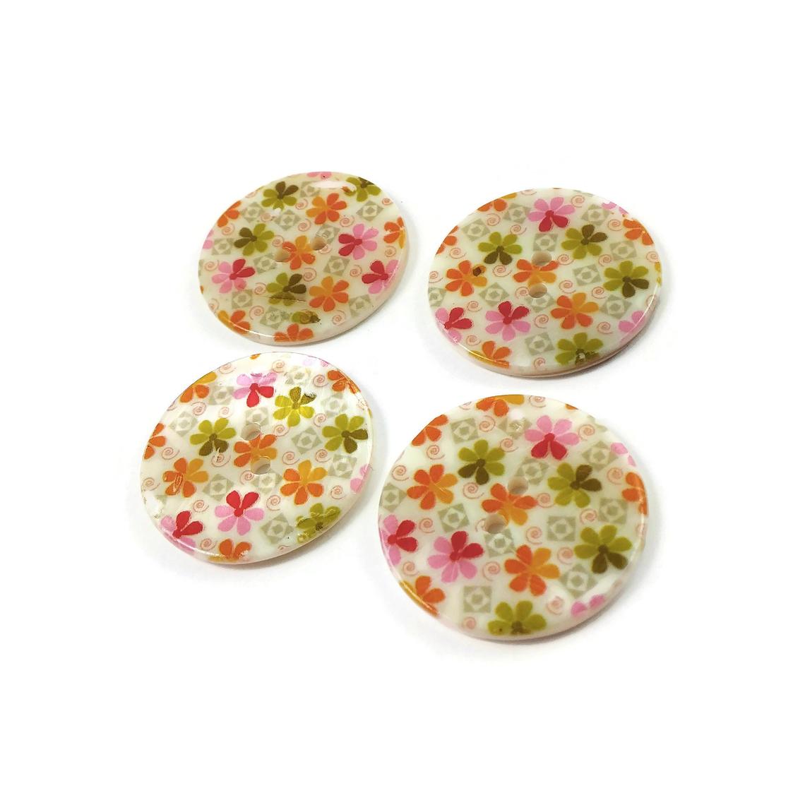 Summer flower buttons - Mother of Pearl Shell Buttons 30mm - set of 4 eco friendly natural buttons