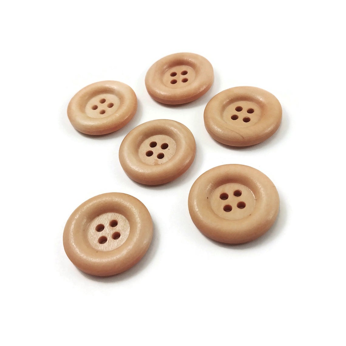 6 champagne wooden buttons 24mm