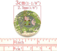 Bouton de bois avec motif floral vert olive et rose de 3cm - ensemble de 6 boutons boutons de bois naturel