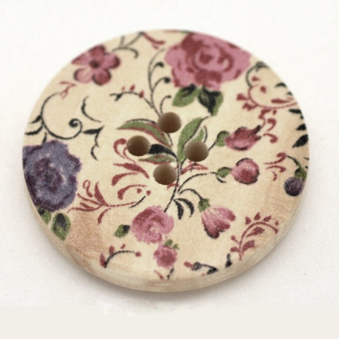 Bouton de bois avec motif de fleur style cottage de 3cm - ensemble de 6 boutons en bois naturel