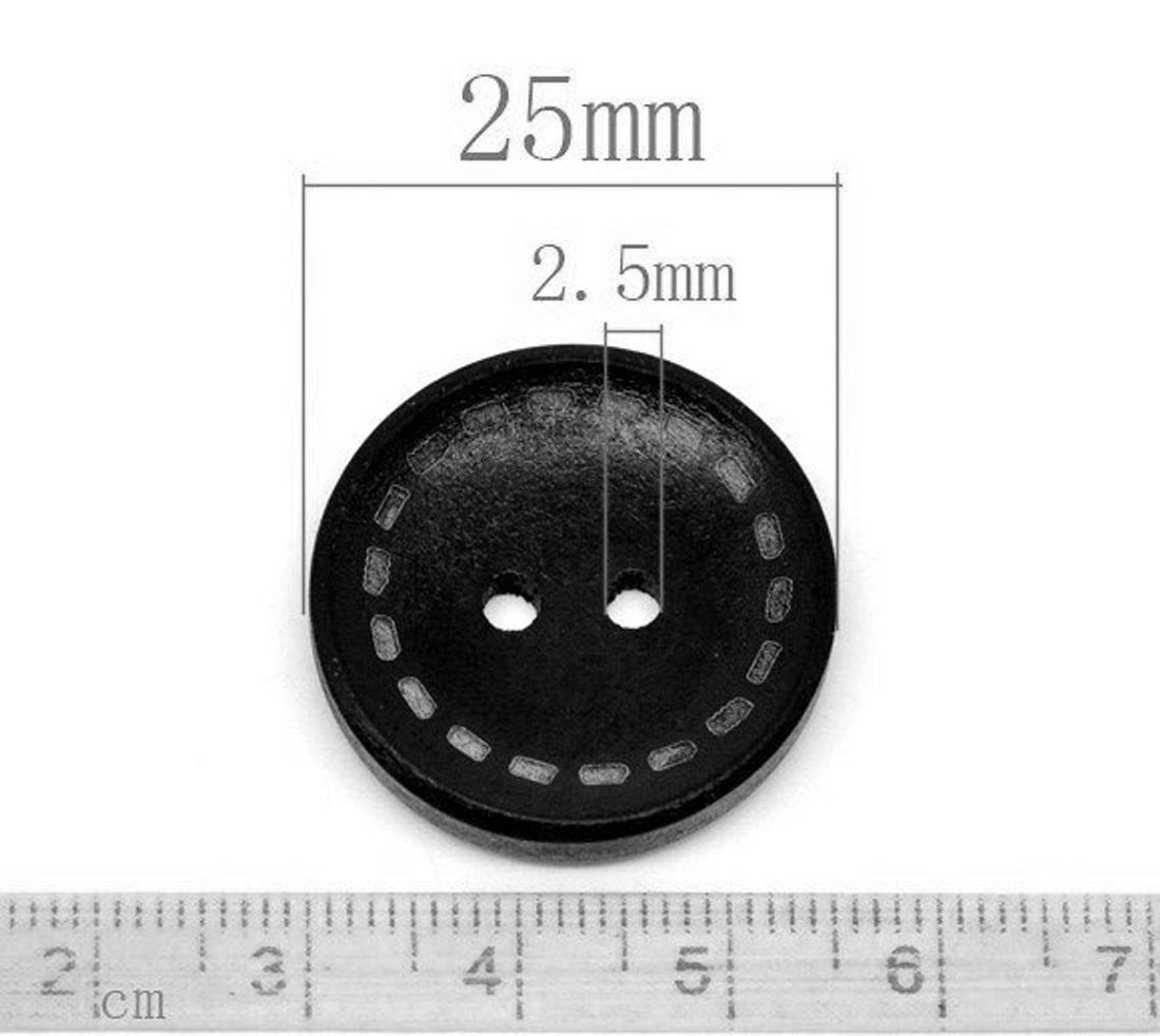4 boutons de bois noir avec pointillé décoratif