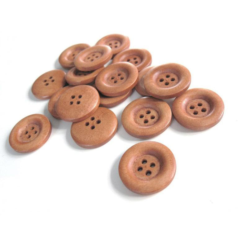 6 auburn wooden buttons 23mm