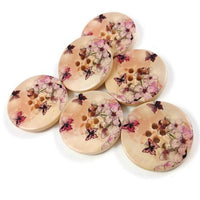 Butterfly and Flower Pattern Wooden Sewing Button 30mm - set of 6 wood buttons