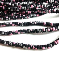 150 perles de bois de coco noir, rose et argent en rondelle de 4-5mm