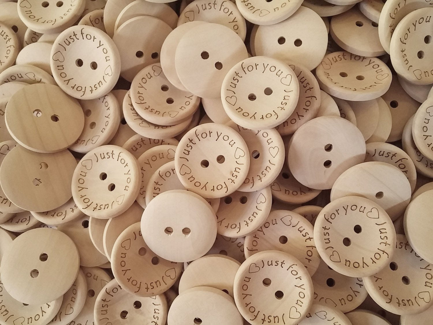 4 Natural unfinished wood button with Just for You logo engraved