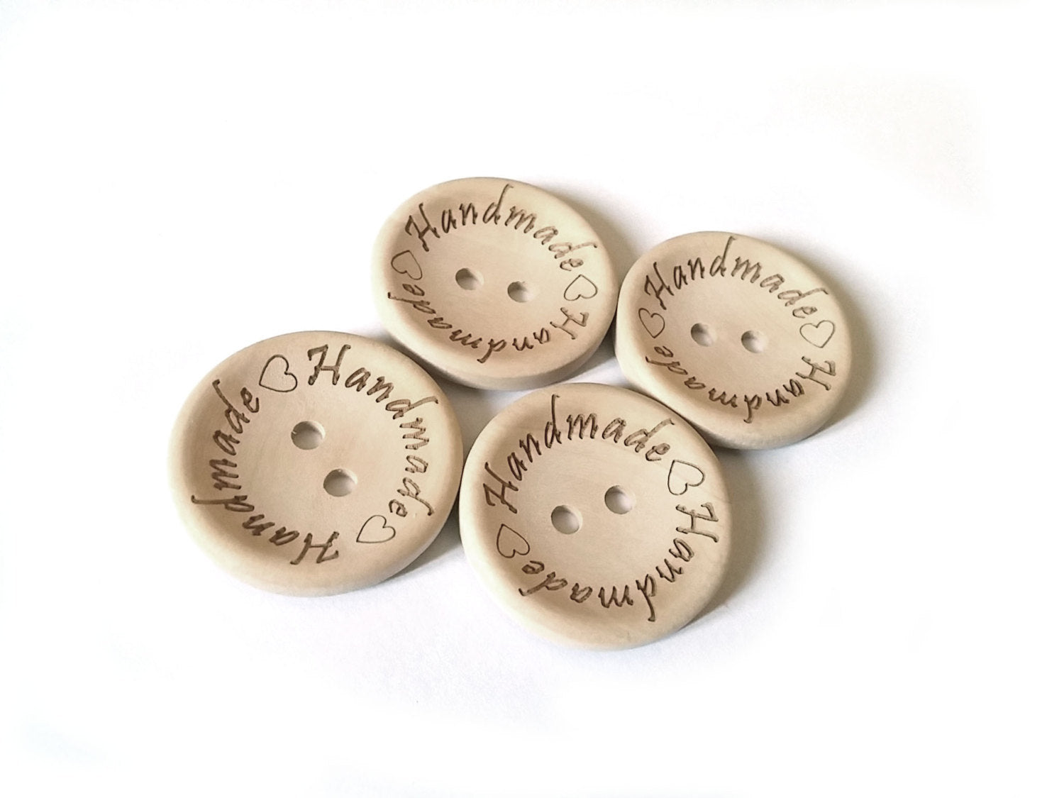 4 Natural unfinished wood button with handmade logo engraved