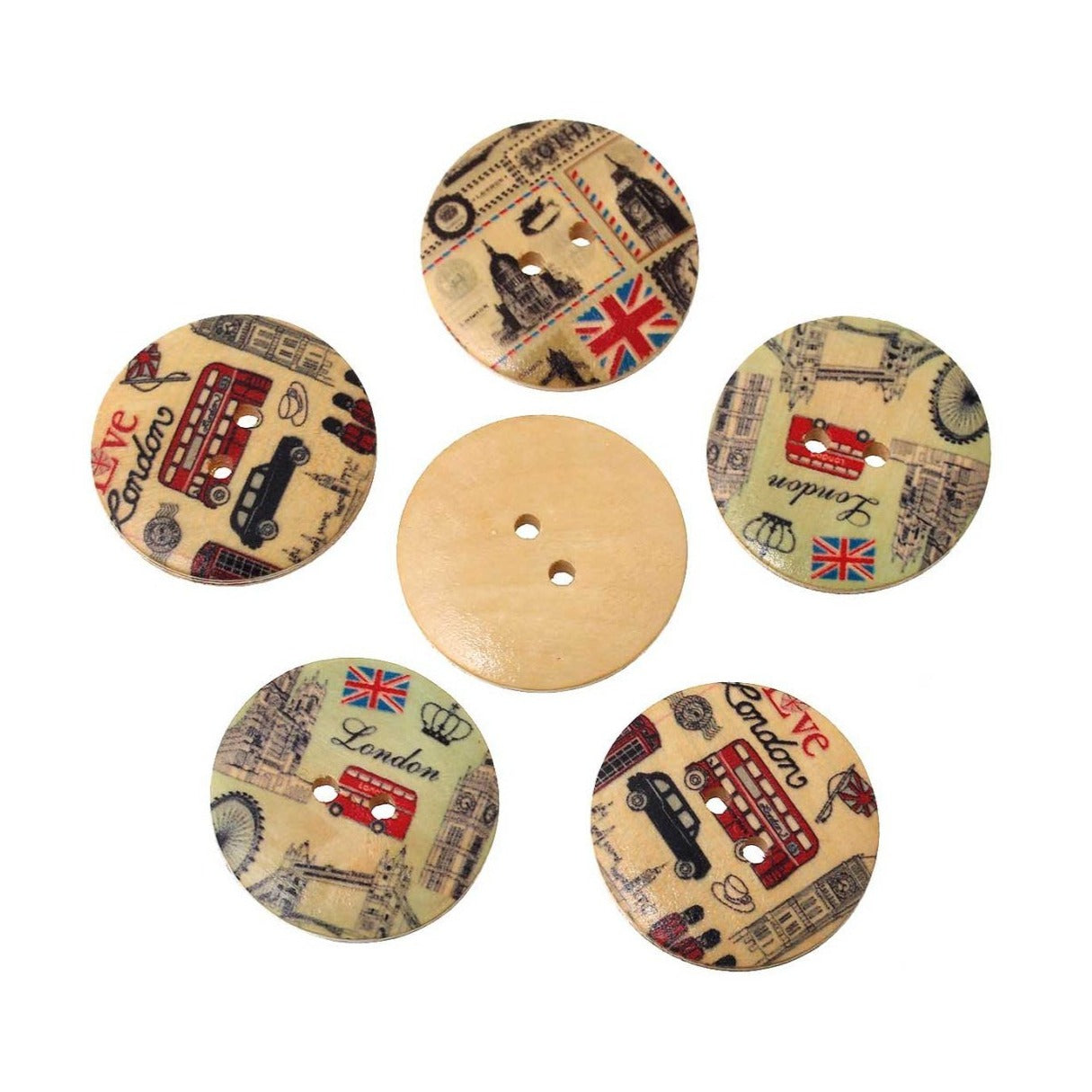 5 Boutons London couleurs variées - lot de boutons en bois 30mm